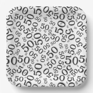  50th Black/White  Random Number Pattern  Paper Plate