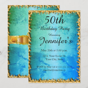 50th Blue Teal Birthday Party Invitation