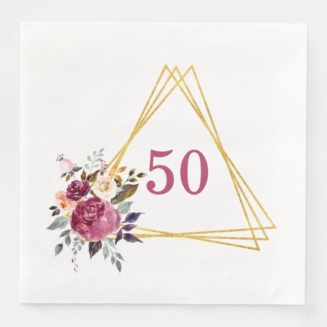 50th Boho Floral Geometric Napkin (Front)