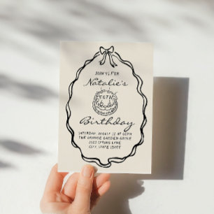 50th Bow Hand Drawn Coquette Fifty Birthday Invitation