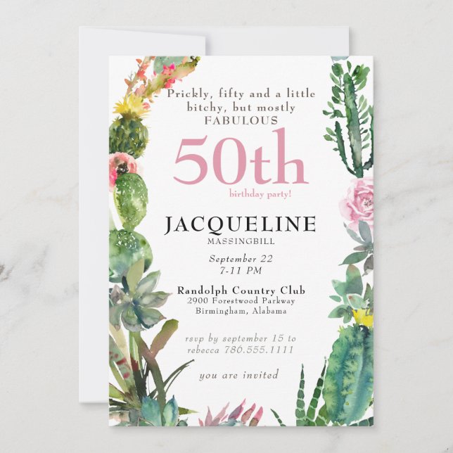 50th Cactus Prickly, Bitchy & Fabulous Birthday Invitation (Front)