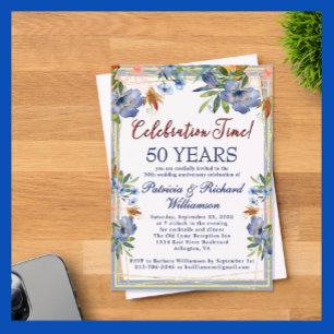 50th Chic Floral Wedding Anniversary Acrylic Invitations