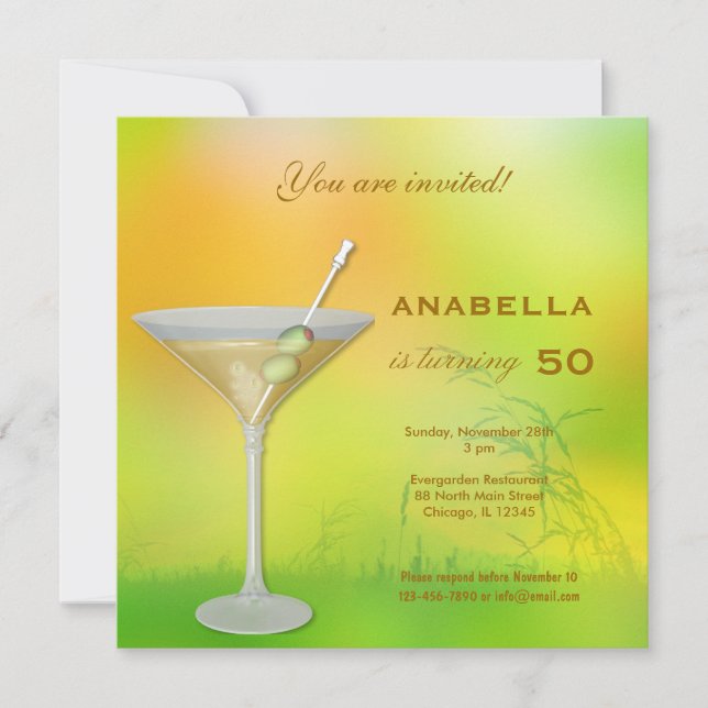 50th Cocktail Birthday Invitation (Front)