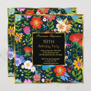 50th Colourful Floral Garden Birthday Party Invitation
