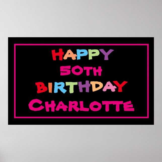 50th Custom Name Modern Cute 50th Birthday Party Poster (Front)