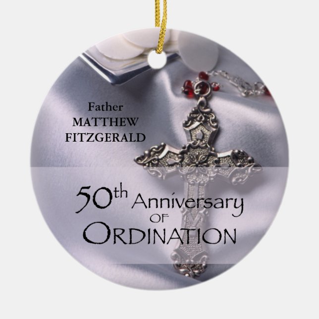 50th Custom Name Ordination Anniversary Chalice Ceramic Tree Decoration (Front)