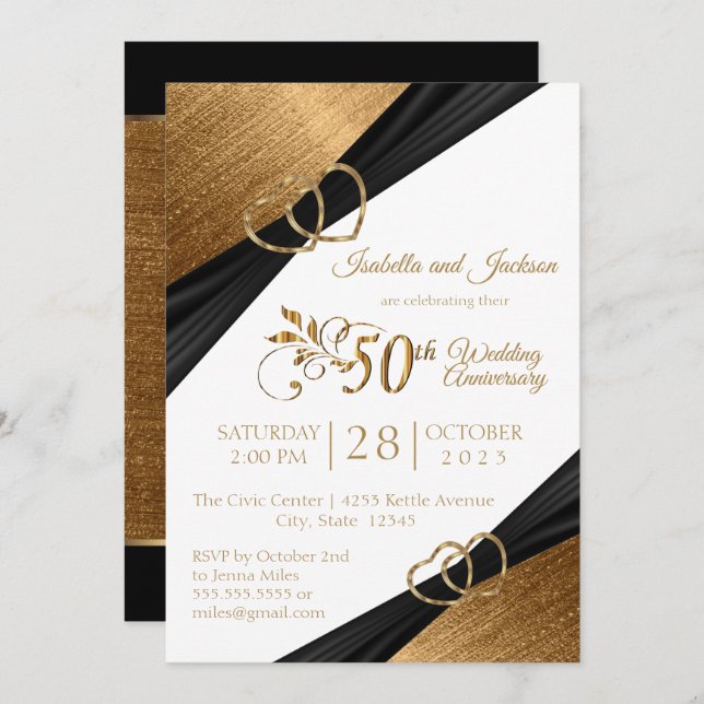 50th Dark Golden Heart Anniversary Design Invitation (Front/Back)