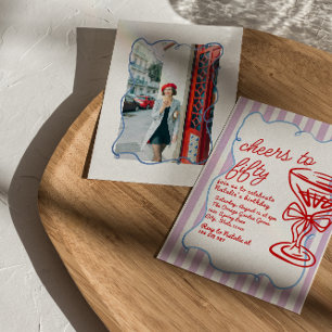 50th Drawn Colourful Champagne Fifty Photo Birthda Invitation