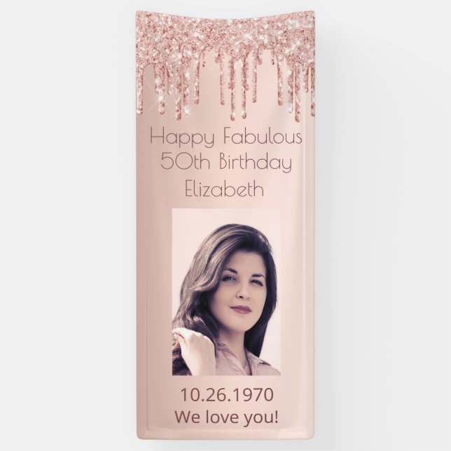 50th Fabulous birthday glitter rose gold photo Banner (Vertical)