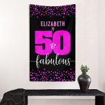 50th fabulous birthday hot pink foil dots black banner<br><div class="desc">“50 and fabulous.” Own it and usher in 50 with style! Hang this stunning, modern, graphic glam, hot pink faux foil “50” and dots on black, personalised banner to announce her milestone birthday to the world (or at least to family and friends!). Matching and coordinating invitations, envelopes, labels, paper napkins,...</div>