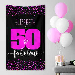 50th fabulous birthday hot pink foil dots on black banner