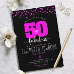 50th fabulous birthday hot pink foil dots on black invitation<br><div class="desc">“50 and fabulous.” Own it and usher in 50 with style! Send out this stunning, modern, graphic faux hot pink foil “50” and dots on a black background, 50th birthday personalised invitation for a celebration to remember. Hot pink dots adorn the back. Coordinating envelopes, labels, paper plates, napkins, and other...</div>