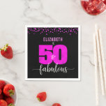 50th fabulous birthday hot pink glam dots black napkin<br><div class="desc">“50 and fabulous.” Own it and usher in 50 with style! Send out this stunning, modern, graphic faux hot pink foil “50” and dots on a black background, 50th birthday personalised paper napkin will help make her birthday a party to remember. Your choice of 3 sizes: cocktail, luncheon, & dinner....</div>