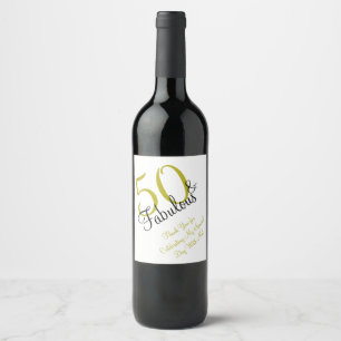 50th & Fabulous Gold & Black Birthday Thank you Wine Label