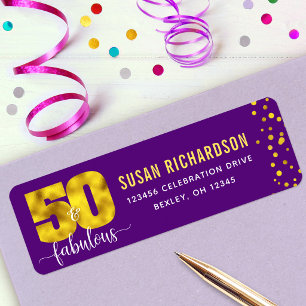 50th fabulous gold foil dots purple glam address