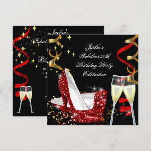 50th Fabulous Red Glitter High Heel Birthday Invitation