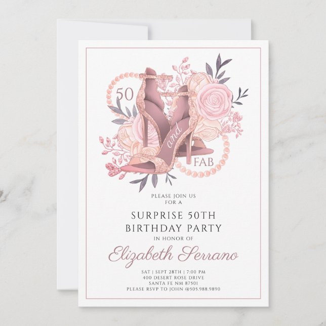 50th Fabulous Rose Gold Glitter Dancing Shoes  Invitation (Front)
