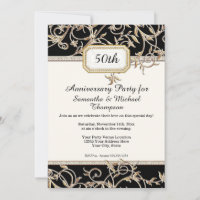 50th Fiftieth Art Nouveau Black n Gold Anniversary