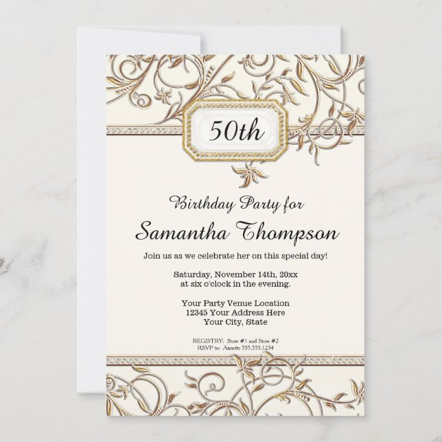 50th Fiftieth Glam Old Hollywood Regency Party Invitation (Back)