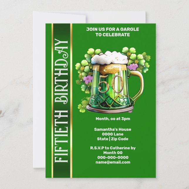 50th Fiftieth Irish lads beer cheer milestone Invitation (Front)