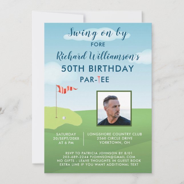 50th Fiftieth Men's Birthday Party Photo Golf Invitation (Front)