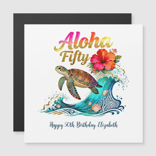 50th Fifty Birthday Card Tropical Ocean Beach  (Front/Back)
