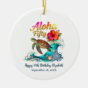 50th Fifty Birthday Tropical Ocean Beach Theme Ceramic Tree Decoration