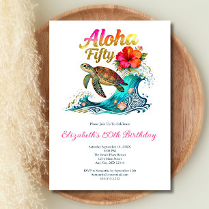 50th Fifty Birthday Tropical Ocean Beach Theme Invitation