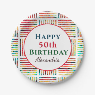 50th Fifty Happy Birthday Pattern Paper Plate