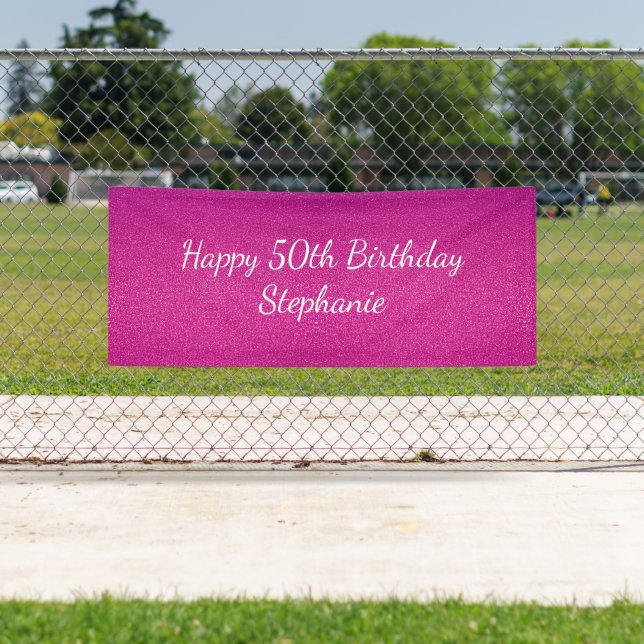 50th Fifty Pink Glittery Happy Birthday Party Cute Banner (Insitu)