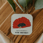 50th Flamenco Fan Birthday Party Square Sticker<br><div class="desc">Spicy Spanish-themed 50th birthday party stickers featuring a hand-drawn flamenco dancer fan illustration in bold red and black colours.</div>
