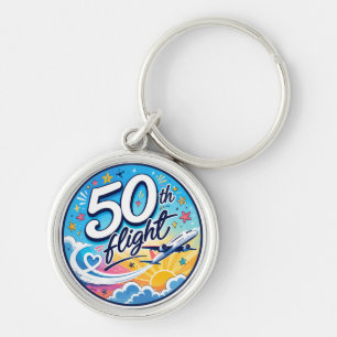 50th flight aeroplane colourful souvenir key ring