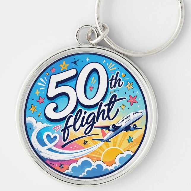 50th flight aeroplane colourful souvenir key ring (Front)