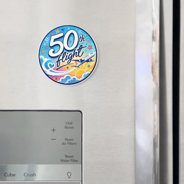50th flight aeroplane colourful souvenir magnet (In Situ (Fridge))