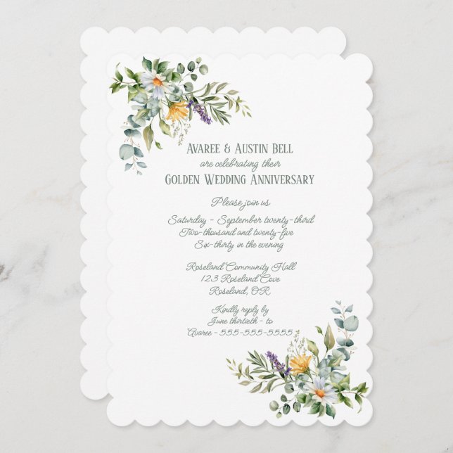 50th Floral Golden Wedding Invitation (Front/Back)