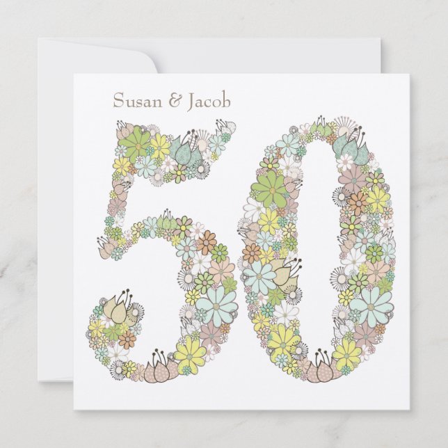 50th Floral Wedding Anniversary Custom Invitation (Front)