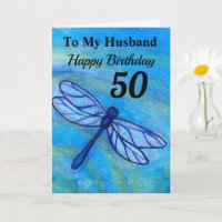50th For My Husband Blue Dragonfly Birthday