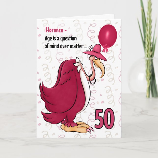 50th Funny Birthday Pink Buzzard with Name Card (Front)