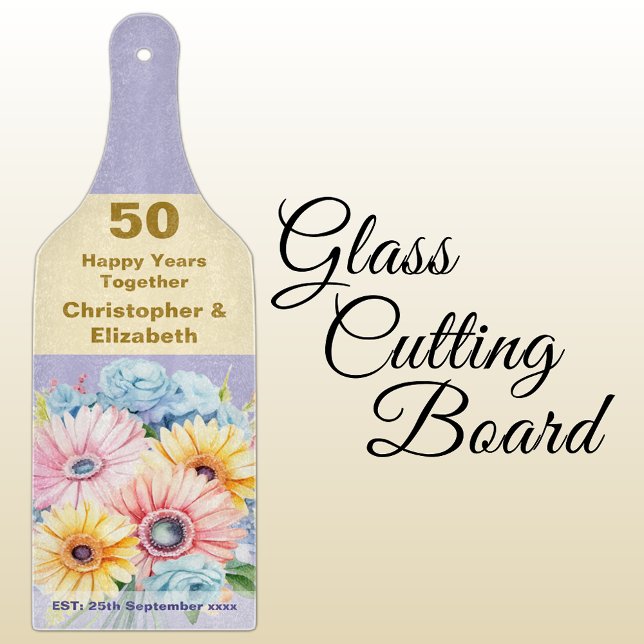 50th gold anniversary floral purple cutting board (Creator Uploaded)