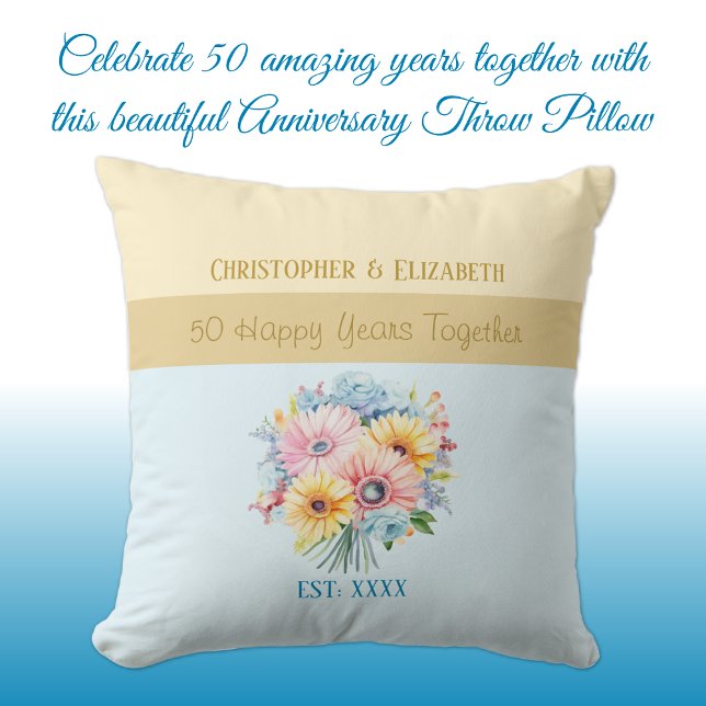 50th gold anniversary flowers blue cushion (Creator Uploaded)