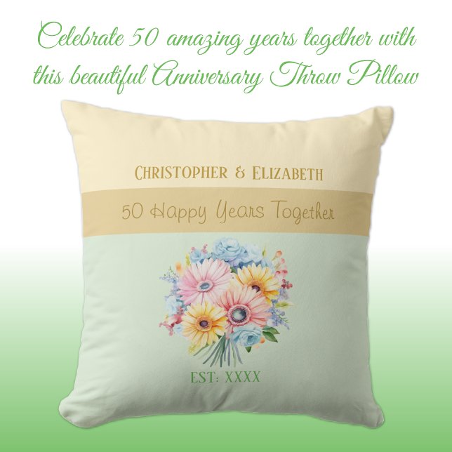 50th gold anniversary flowers green cushion (Creator Uploaded)