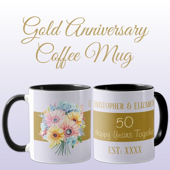 50th gold anniversary flowers names purple mug (Creator Uploaded)