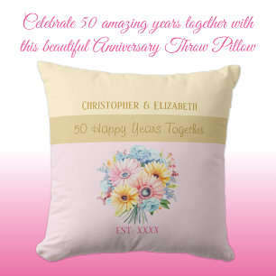 50th gold anniversary flowers pink cushion