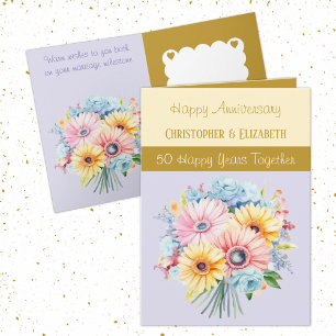 50th Gold Anniversary flowers purple Card