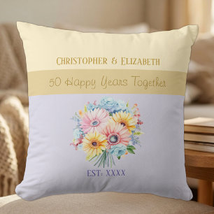 50th gold anniversary flowers purple cushion