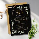 50th Gold Anniversary Greenery Leaves Watercolour Invitation<br><div class="desc">Featuring delicate watercolour country garden greenery leaves on a black background. This chic anniversary invitation can be personalized with your special 50 years anniversary celebration details in stylish gold typography. Designed by Thisisnotme©</div>