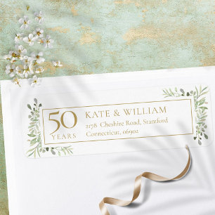 50th Gold Anniversary Greenery Watercolour Address
