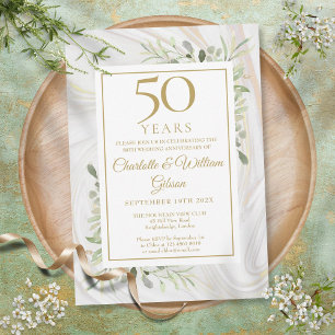 50th Gold Anniversary Rose Gold Marble Greenery Invitation
