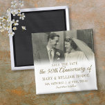 50th Gold Anniversary Wedding Photo Save The Date Magnet<br><div class="desc">Personalize with your favorite wedding photo and your special 50th golden wedding anniversary celebration details in chic gold typography. Designed by Thisisnotme©</div>