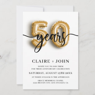 50th Gold Balloon Years Anniversary Invitation